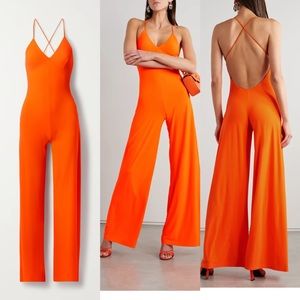 NWT Norma Kamali stretch jersey open back jumpsuit in red size small